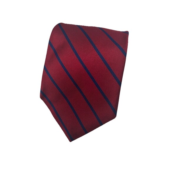 Brooks Brothers Makers Tie Red Blue Stripe 100% Silk Handmade USA England Fabric - Picture 1 of 5